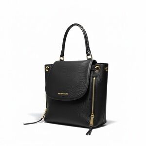 Michael Kors Black Pebbled Leather 2-Way Backpack Satchel • NWOT • Luxe Gold